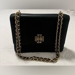 Tory Burch Black Pebble Leather Crossbody Convertible Shoulder Bag Gold Chain